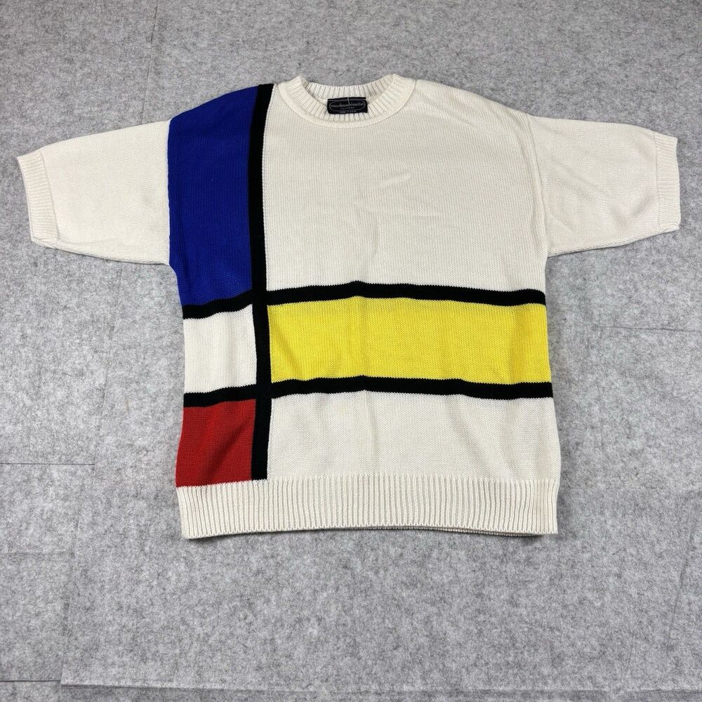 Vintage Mademoiselle Knitwear USA - Short Sleeve Sweater Shirt Color Block - EUC